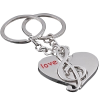 Love Heart Music Note Silver Metal Couple Keyrings Set Lovers Puzzle Key Chains