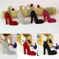 High Heel Shoe Shaped Crystal Diamante Leather Bag Charms Lady Handbag Keyrings