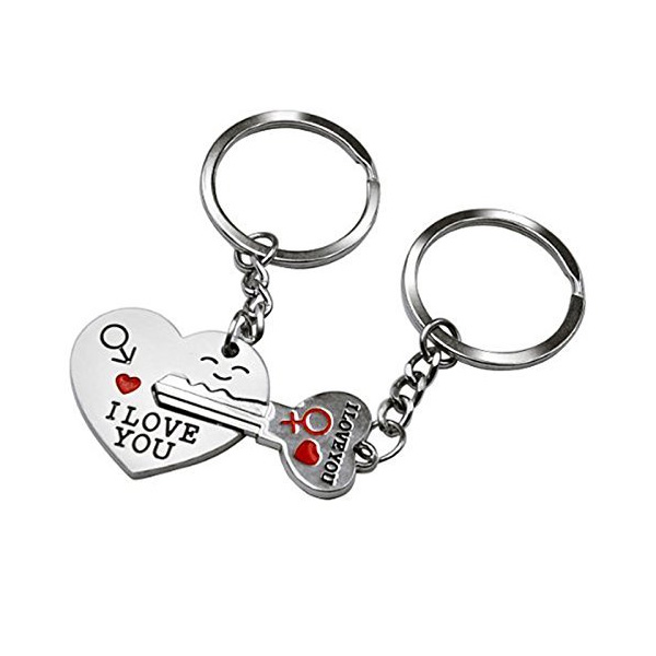 Love Heart Key I Love You Silver Metal Couple Keyrings Lovers Puzzle Key Chains
