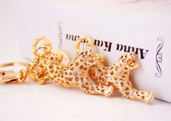 Brown White Red Leopard Animals Shaped Crystal Diamante Rhinestone Bag Charms Handbag Keyrings Penda