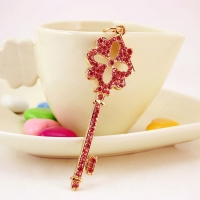 Vintage Key Shape Flower Crystal Diamante Rhinestone Bag Charms Handbag Keyrings Pendant Key Chain