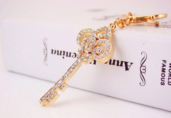 Vintage Key Shaped Crystal Diamante Rhinestone Bag Charms Handbag Keyrings Pendant Key Chain