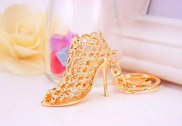 Gold Engraved High Heeled Shoe Women Ladies Boots Shaped Bag Charm Handbag Pendant Keyring Key Chain