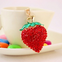 Red Strawberry Fruit Food Crystal Diamante Bag Charms Handbag Keyring Pendant