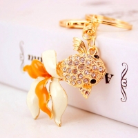 Goldfish Fish Crystal Diamante Bag Charms Handbag Keyrings Pendant Key Chain