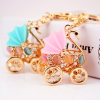 Swan Baby Pushchair Crystal Diamante Rhinestone Bag Charms Handbag Keyrings Pendant Key Chain