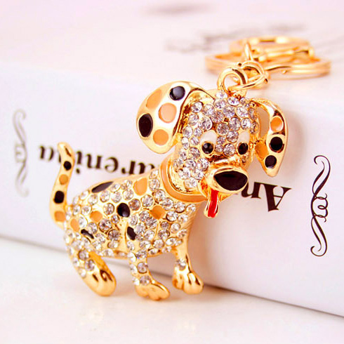 Dalmatian Puppy Dog Animal Crystal Diamante Rhinestone Bag Charms Handbag Keyrings Pendant Key Chain