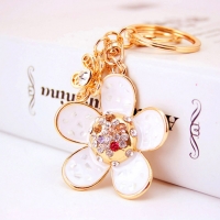 White Petal Flower With Sparkling Crystal Diamante Rhinestones Bag Charm Handbag Pendant Keyring