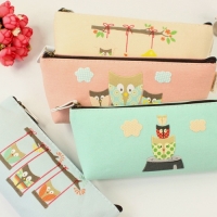 Girls Cute Animal Owl Canvas Pencil Case Stationery Cosmetic Make Up Bag Pouch