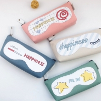 Girls Cute Happiness For You Canvas Pencil Case Stationery Cosmetic Make Up Bag Pen Storage Pouch