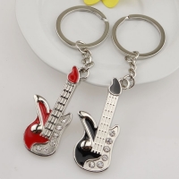 Black Red Electric Guitar Silver Metal Keyring Key Chain Novelty Gift Present