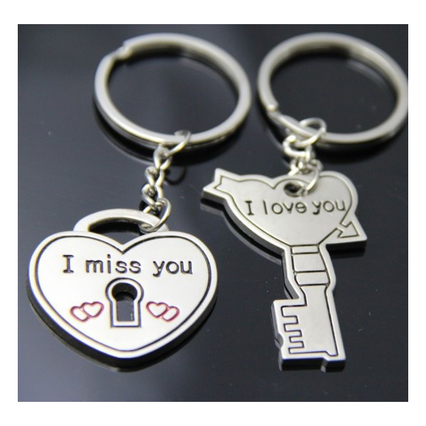 Love Heart Lock Key Love You Silver Metal Couple Keyrings Lovers Key Chains Set