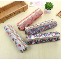 Floral Flowers Patterned Fabric Pencil Case Cosmetics Make Up Bag Pen Pouches