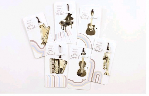 Gold Music Instrument Piano Guitar Violin Accordion Harp Trumpet Bookmarks Book Markers Readers Gift