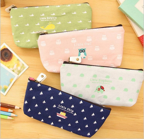 Cute Animals Pattern Canvas Pencil Case Girls Cosmetics Makeup Bag Pen Pouch