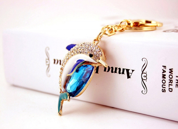 Blue Dolphin Sealife Animal Shaped Crystal Diamante Rhinestone Bag Charms Handbag Keyrings