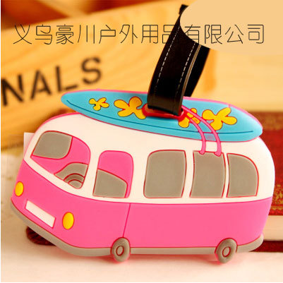 Pink Camper Van Motorhome Surfboard Fashion Luggage Tag Holiday Suitcase Label