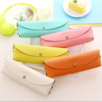 Girls Candy Macaron Colour Soft Faux Leather Pencil Case Cosmetic Makeup Bag