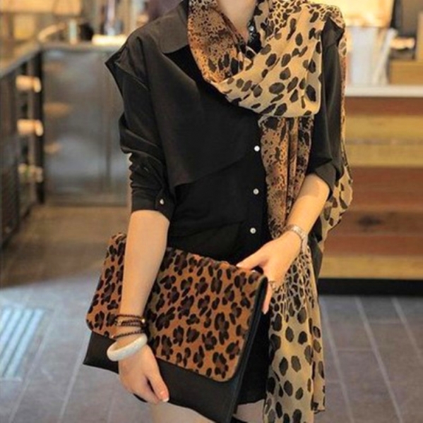 Leopard Skin Print Patterned Fashion Ladies Scarves Chiffon Scarf Womens Shawls