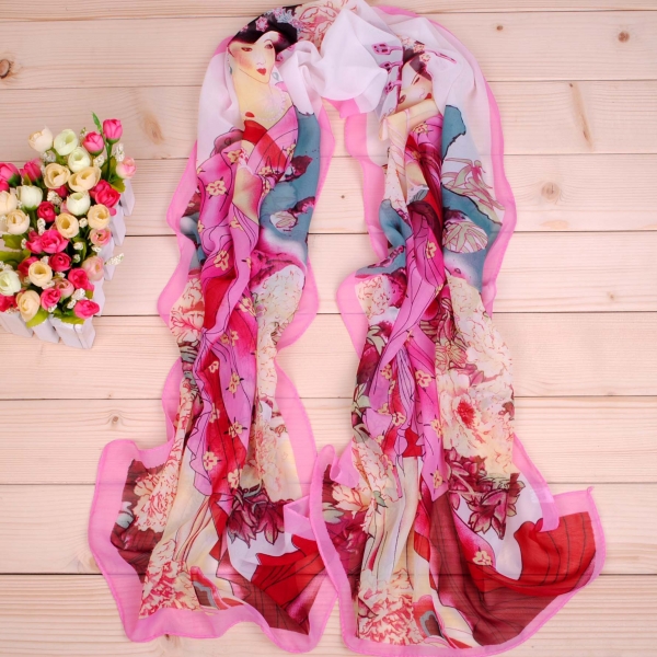 160 50cm Japanese Ladies Print X058 Fashion Scarves Chiffon Scarf Womens Shawls