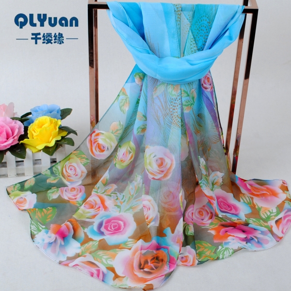 160 50cm Flowers Print Floral X284 Fashion Ladies Scarves Chiffon Scarf Womens Shawls