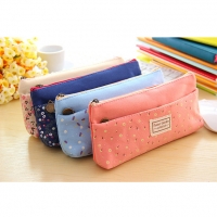 Girls Cute Floral Flowers Fabric Pencil Case Stationery Cosmetic Make Up Bag