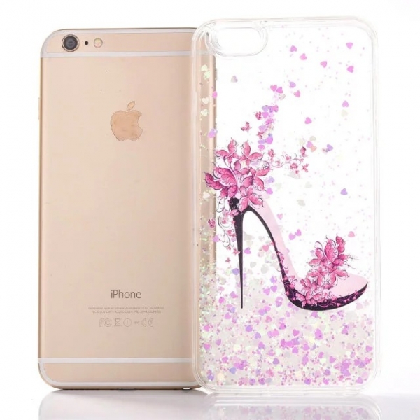 Glitter Liquid High Heel Shoe White iPhone 7 8 Soft Hard Phone Case Cover Clearance Offer