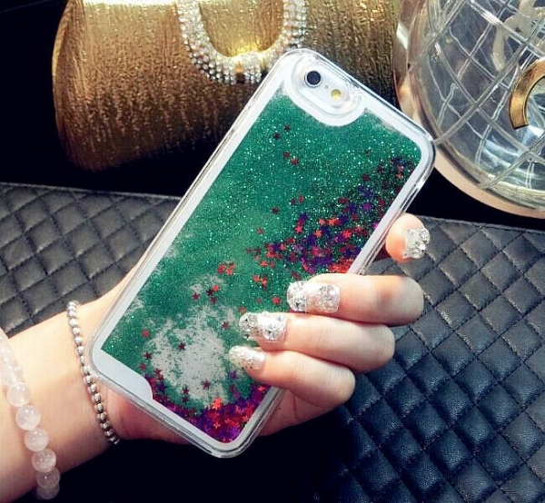 Glitter Liquid - Floating Stars Green iPhone 12 Mini Phone Case