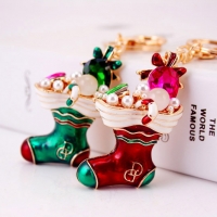 Christmas Stocking Socks Shaped Crystal Diamante Rhinestone Bag Charms Handbag Keyrings Pendant