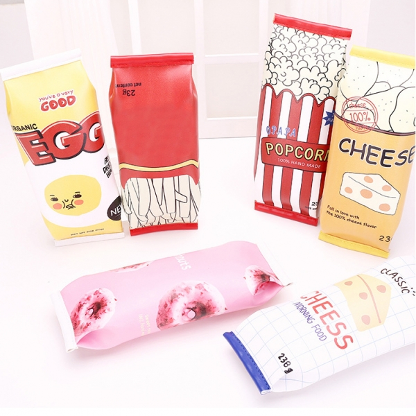 Fast Food Chips Cookie Popcorn Doughnuts Leather Pencil Case Cosmetic Makeup Bag