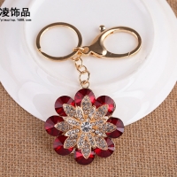 Large Daisy Flower Crystal Diamante Rhinestone Bag Charms Floral Handbag Keyrings Pendant Key Chain