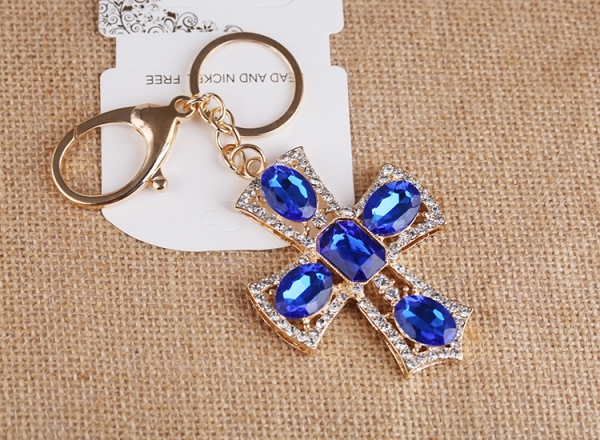 Large Cross Shape Crystal Diamante Rhinestone Bag Charms Handbag Keyrings Pendant Key Chain