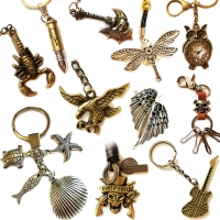 Retro Style Skull Skeleton Animal Military Antiques Novelty Silver Metal Keyring