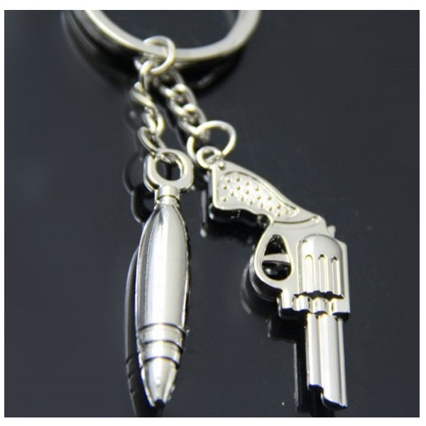 Pistol Bullet Silver Couple Keyrings Lovers Puzzle Metal Keyring Set A Pair