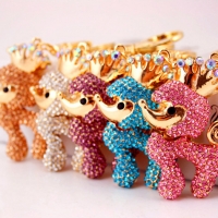 Poodle Dog Puppy Crystal Diamante Bag Charms Handbag Keyrings Pendant Key Chain