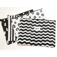 Black White Patterned Canvas Fashion A4 Document Wallets File Folders Filing Paper Storage