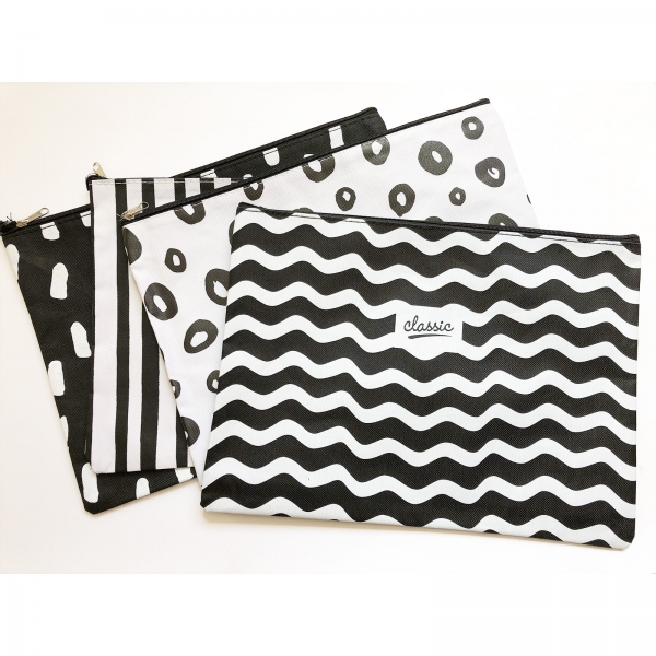 Black White Patterned Canvas Fashion A4 Document Wallets File Folders Filing Paper Storage