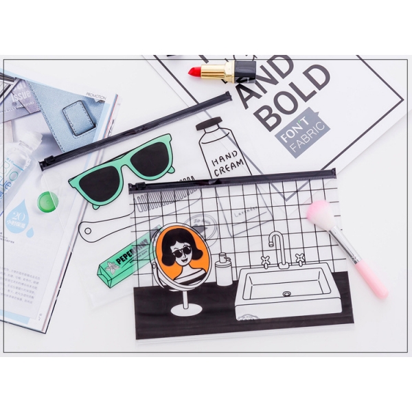 Fashion Girls Bathroom Makeup See Through Pencil Case Cosmetics Make Up Bag