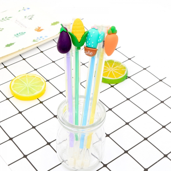 4pc Cute Vegetables Aubergine Sweetcorn Carrot Novelty Ballpoint Gel Pens Party Gift Bag Fillers