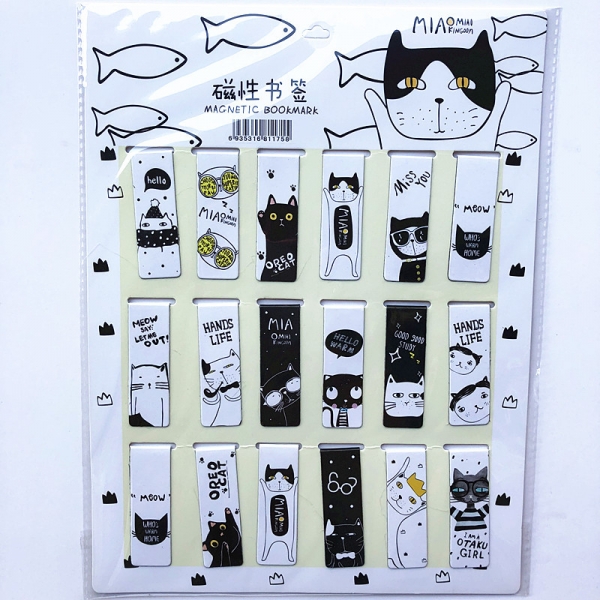 18pc Funny Black White Kitten Cats Magnetic Bookmarks Book Markers With Magnet