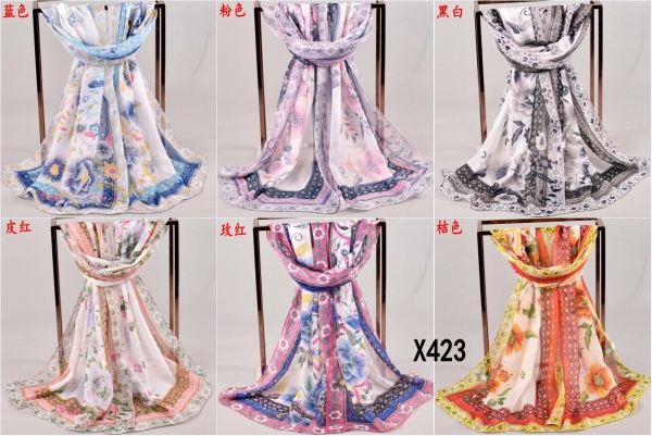 160 50cm Flowers Floral Fashion Ladies Scarves Chiffon Scarf Womens Shawls X423