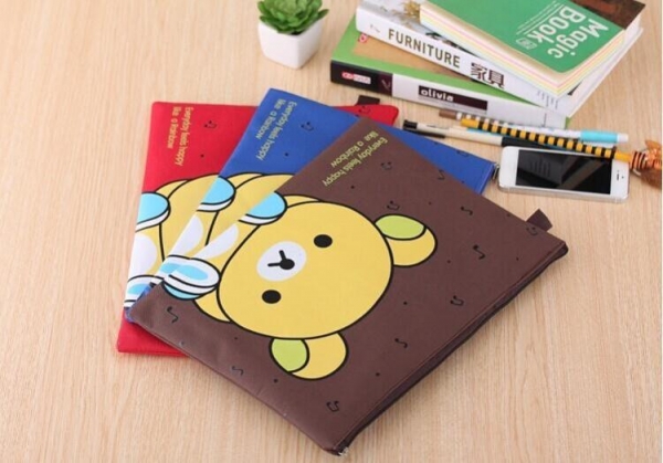 Cute Bear Animals Canvas Fashion A4 Plastic Document Wallets File Folders