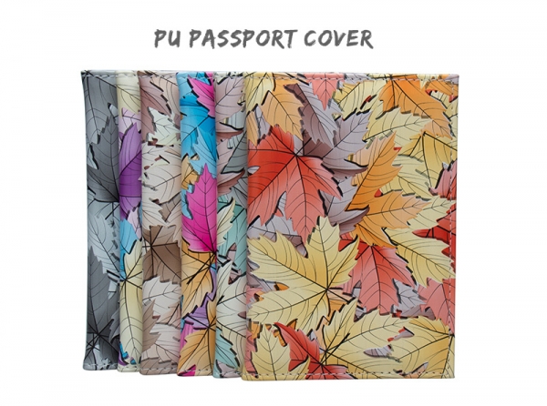 Cute Maple Leaves Patterned PU Leather Passport Cover Travel ID Holder Wallet