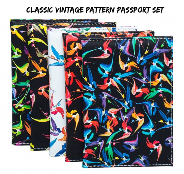 Luxury Elegant Birds Patterned PU Leather Passport Cover Travel ID Wallet