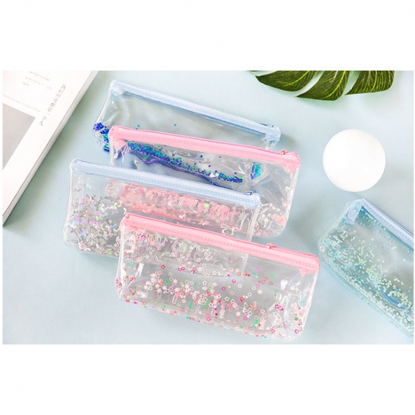 Cute Floating Stars Clear Pencil Case Transparent Cosmetic Case Makeup Bag