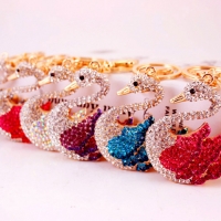 Colourful Swan Animals Bird Crystal Diamante Bag Charms Handbag Keyrings Pendant