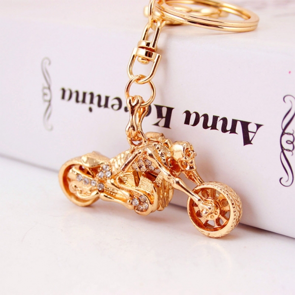 Gold Skeleton Skull Motorbike Motorcycle Bag Charm Handbag Keyring Pendant