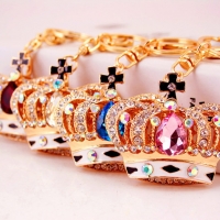 King Queen Royal Crown Crystal Diamante Bag Charms Handbag Keyrings Pendant