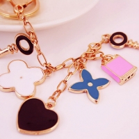 Love Heart Clover Flower Lock And Key Bag Charms Handbag Keyrings Pendant