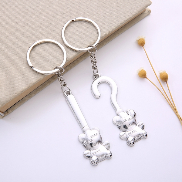 Mr and Mrs Bear Silver Couple Keyrings Lovers Puzzle Metal Keyring Set A Pair